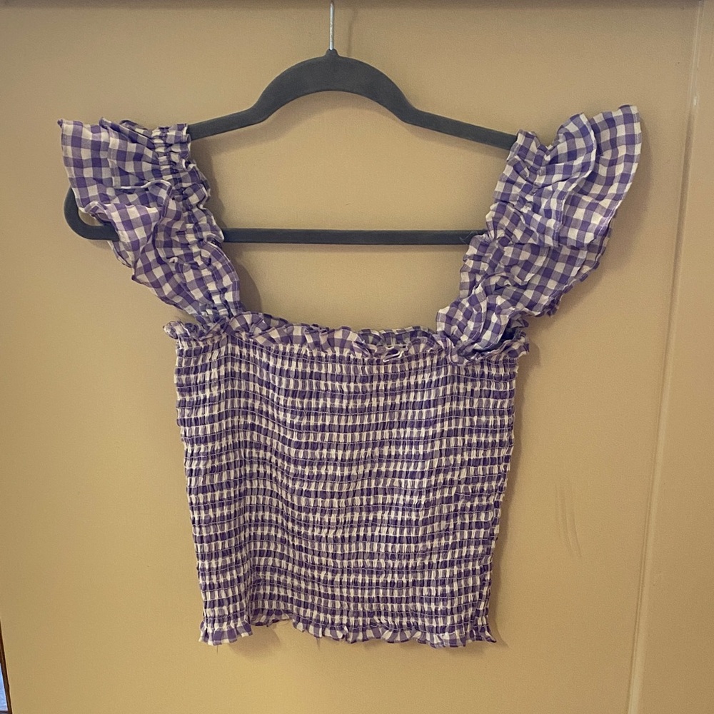Purple Gingham Ruffle Top